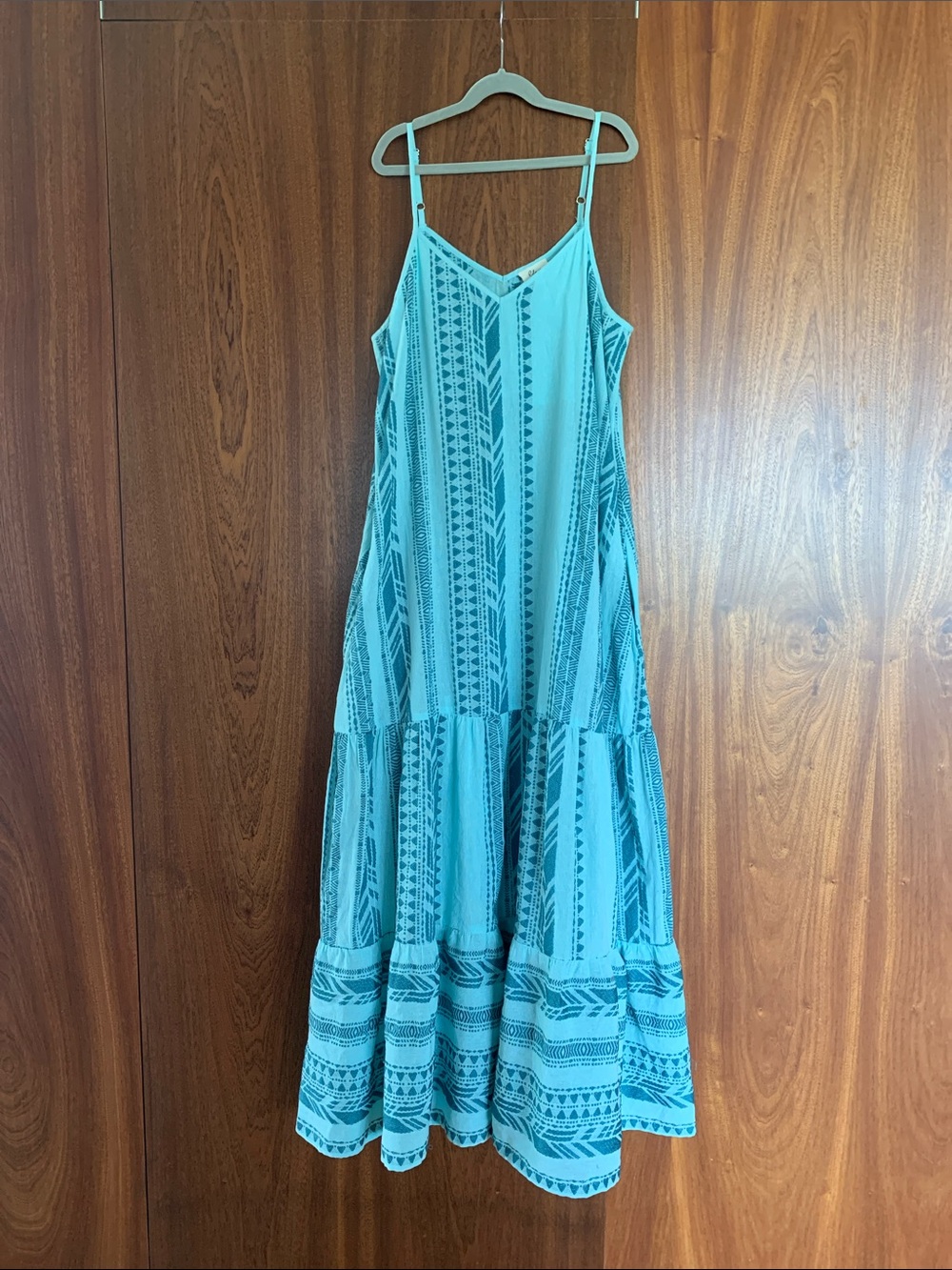 Elan Turquoise Patterned Spaghetti-Strap Maxi Dress